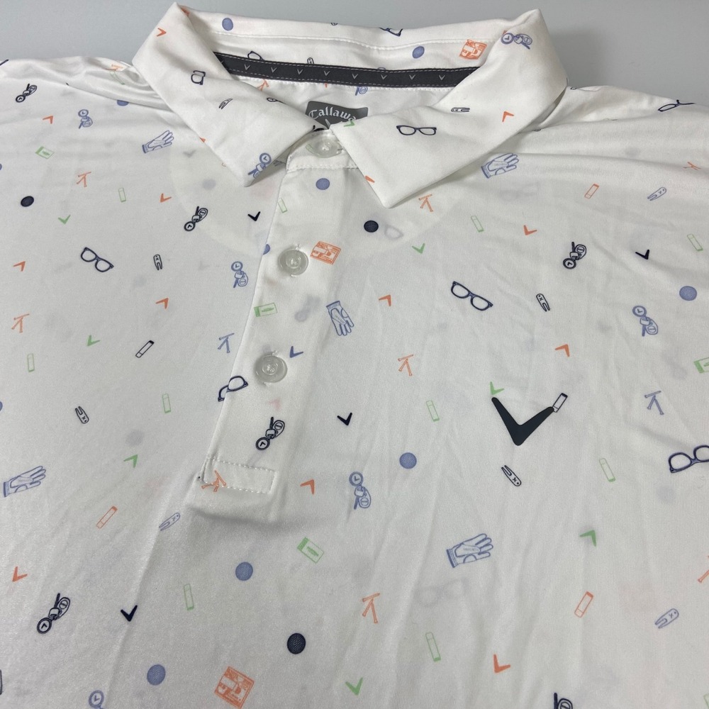 Callaway Golf Polo Shirt Mens XXL White‎ All Over Print Golf Graphics Opti-Dri